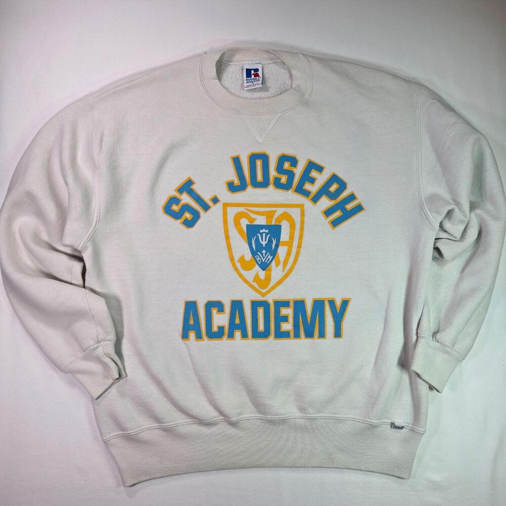 Vintage St. Joseph Academy Sweatshirt Mens L White Russell Athletic Made USA